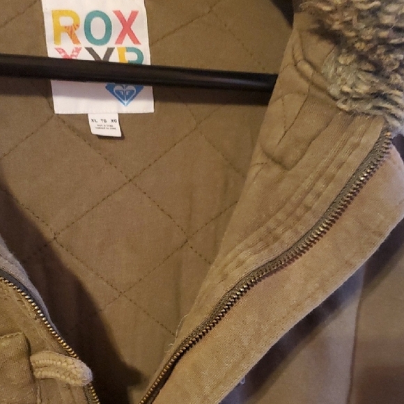 Roxy Tan Hooded Jacket with Faux Fur Trim - Picture 4 of 8